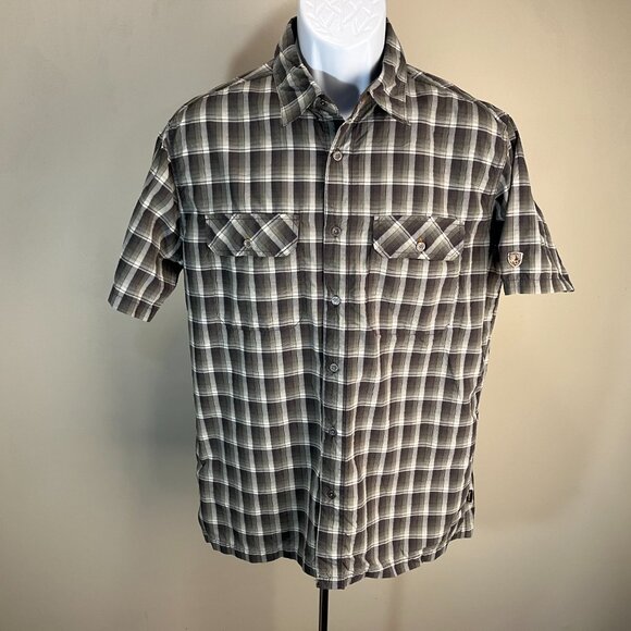 KUHL Men's white, gray and green wicking plaid short sleeve shirt Medium M EUC - Picture 2 of 7
